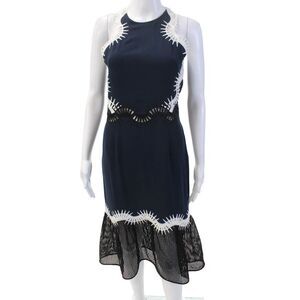 Jonathan Simkhai Womens Back Zip Embroidered Mesh Trim Dress Navy Black Size 6